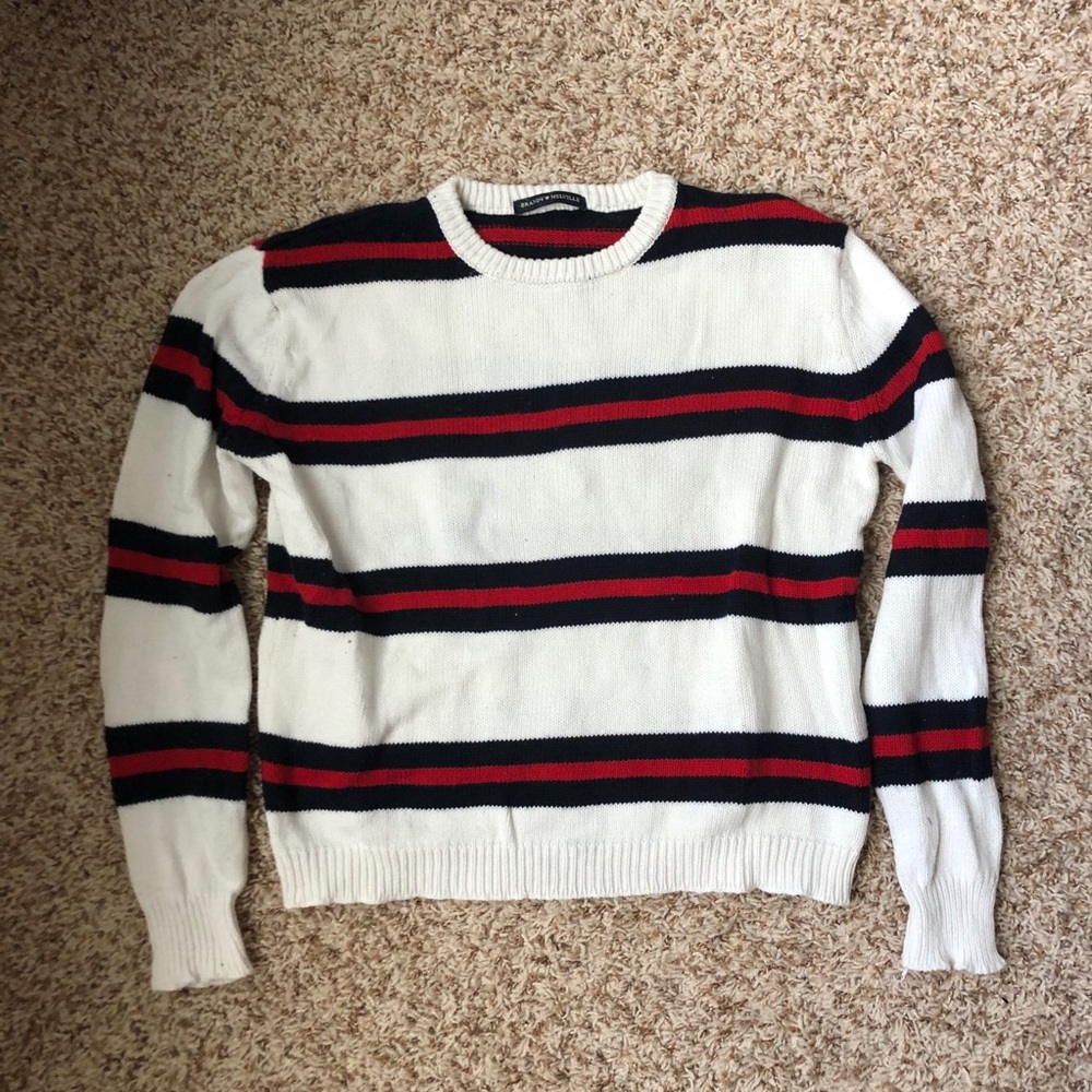 Brandy Melville White Sweater with Red and Black Stripes